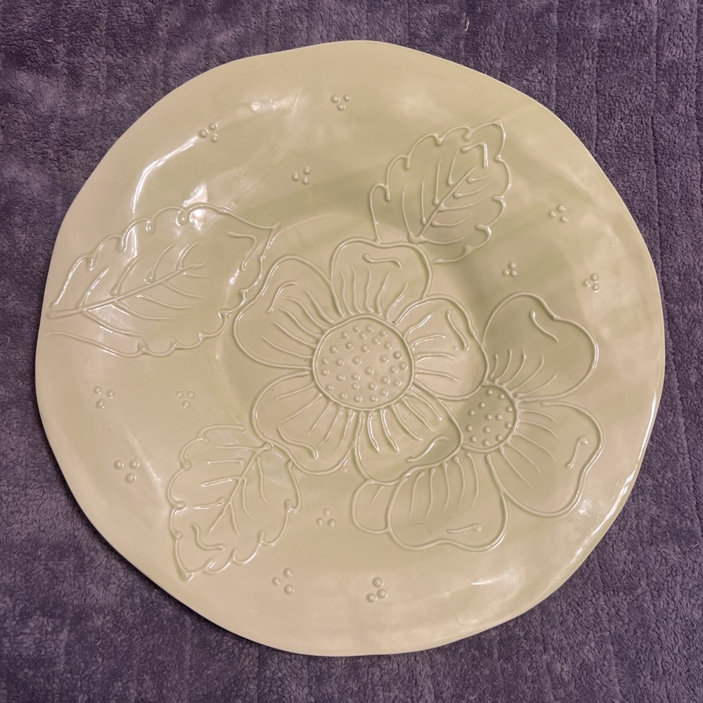 SOLE DI TOSCANA Hand Painted ITALY Pottery Platter Tray Green Floral 15.4" Round